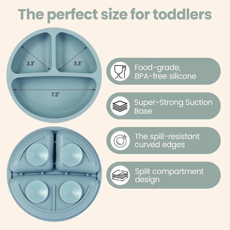 Eascrozn 2 Pack Baby Plates with Suction, 2 Pack Silicone Forks and Spoons Set, Baby Led Weaning Supplies, BPA Free, Toddler Utensils for Feeding Essentials - Image 2